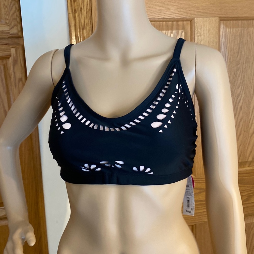Xhilaration-black with light blush color within cutouts bikini top,lightly lined - Picture 1 of 13